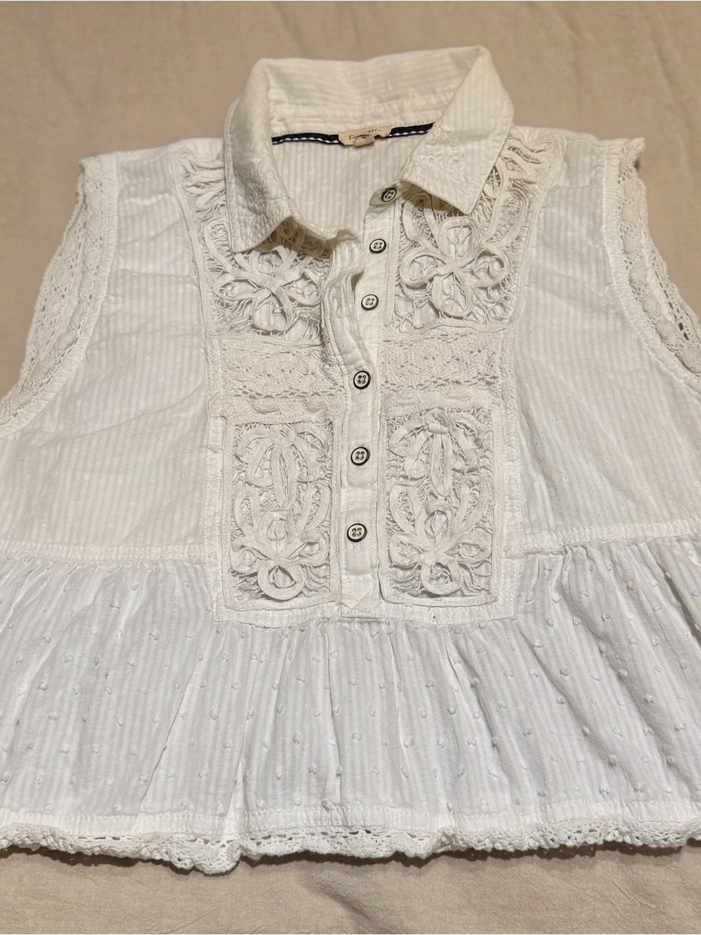 Pilcro White Lace Panel Cotton Crop Top